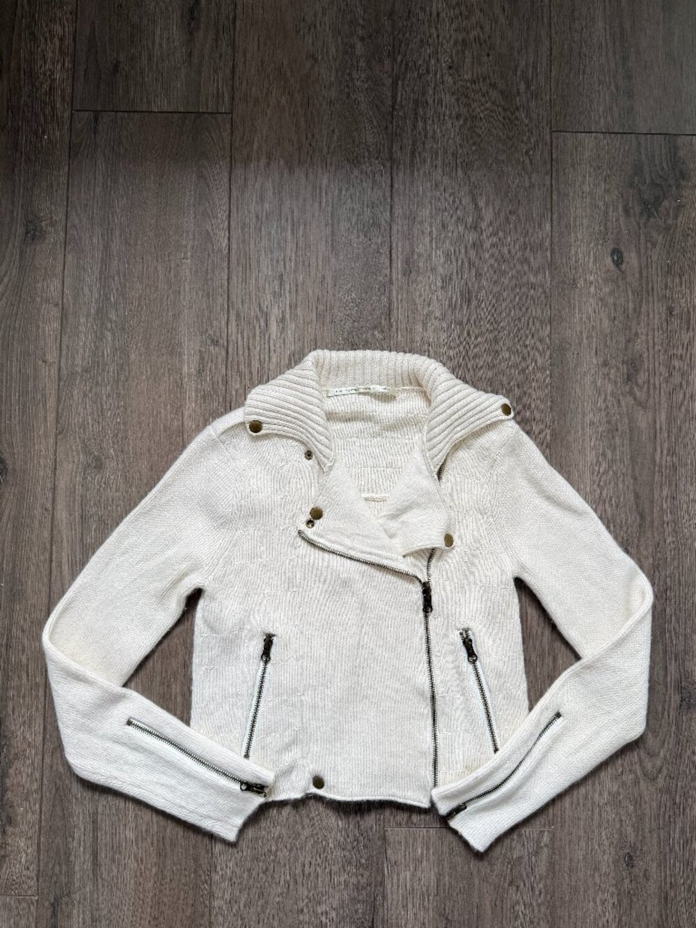 Twelfth St. by Cynthia Vincent Cream Cashmere Blend Moto Sweater Jacket Size S